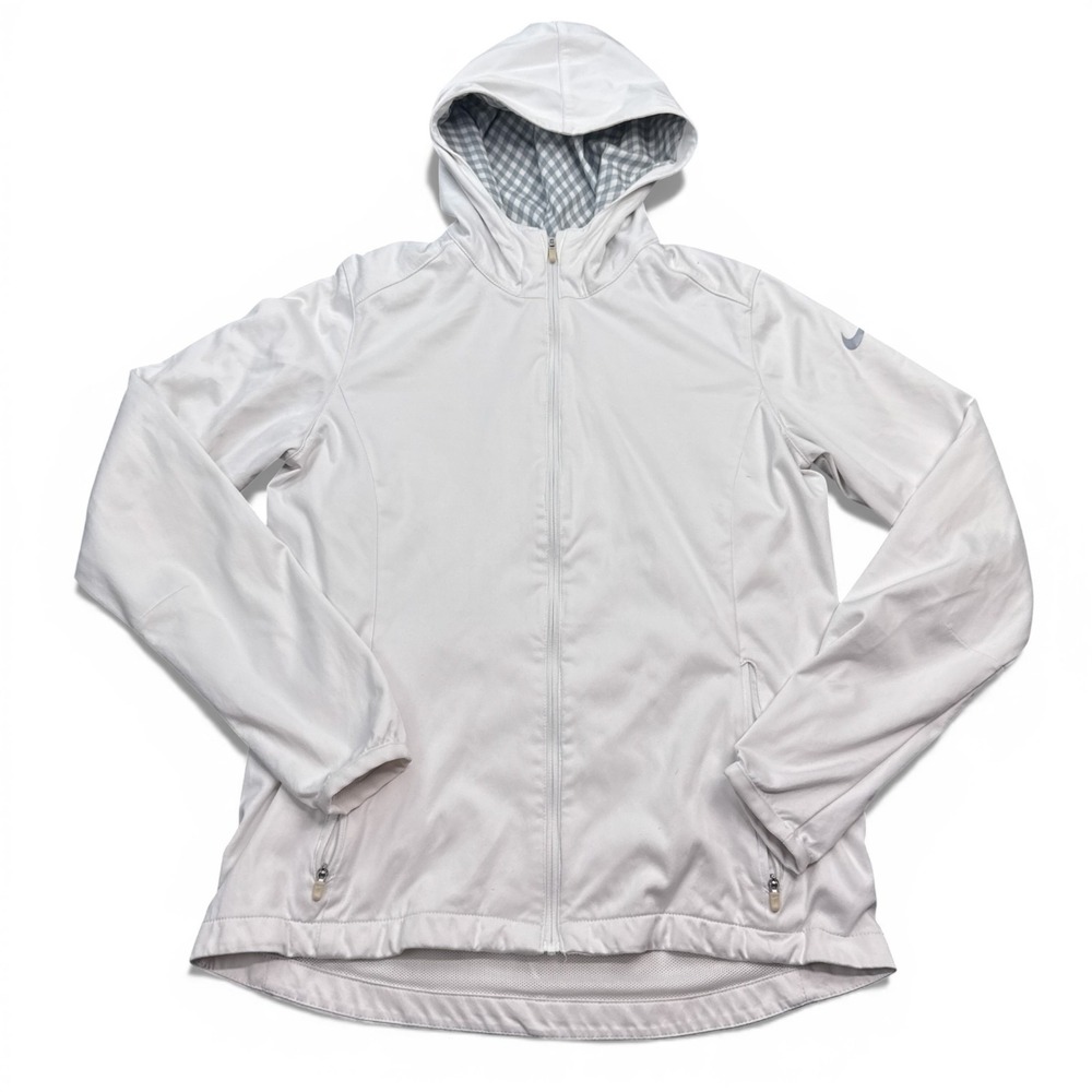 Nike Golf Full Zip Jacket Womens Size Medium White High Neck Lined Hooded